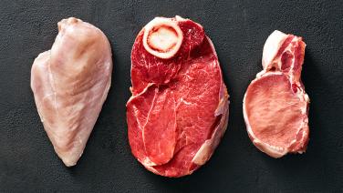 Ulike slag kjøtt: Kylling, storfe, svin
